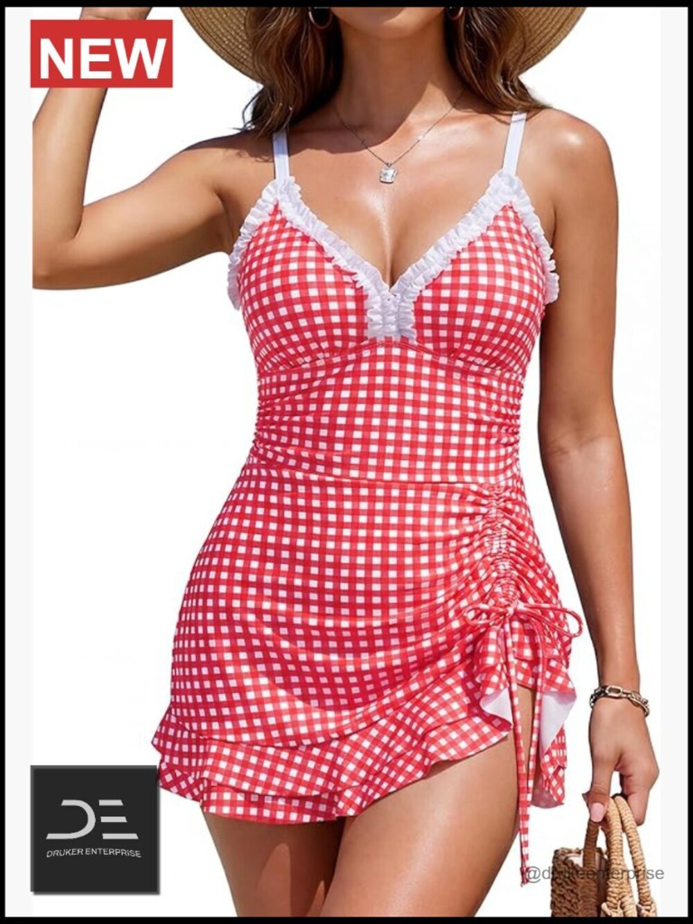 One Piece Swimsuit Tummy Control Ruffled Vintage Bathing Suit Ruffle Trim